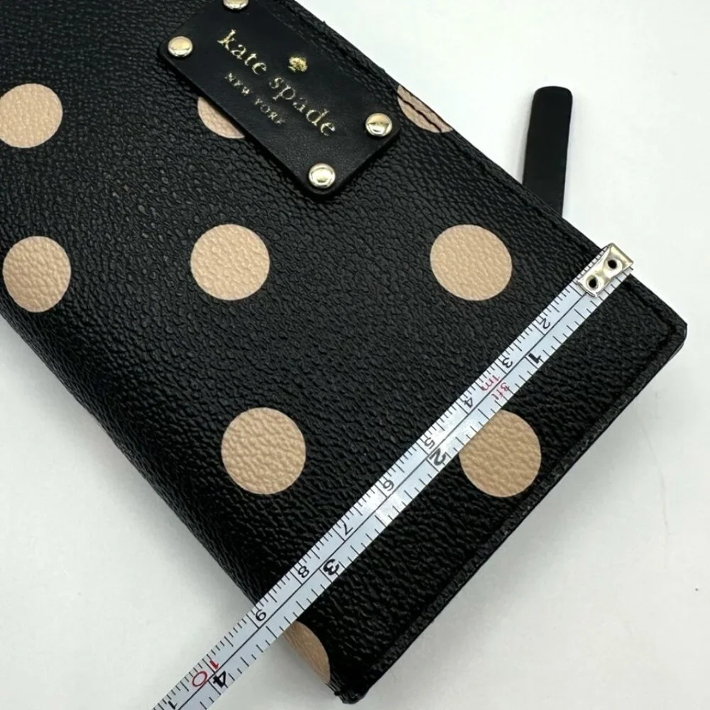 💰SALE💰 Kate Spade Leather Polka Dot Slim Snap Bifold Wallet Black/Light Beige - Picture 13 of 14